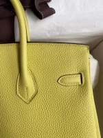 Hermes Birkin 25 Retourne Handmade Bag In Jaune Poussin Clemence Leather - Image 8