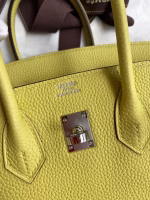 Hermes Birkin 25 Retourne Handmade Bag In Jaune Poussin Clemence Leather - Image 2
