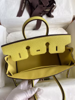 Hermes Birkin 25 Retourne Handmade Bag In Jaune Poussin Clemence Leather - Image 4