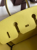 Hermes Birkin 25 Retourne Handmade Bag In Jaune Poussin Clemence Leather - Image 3
