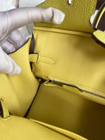 Hermes Birkin 25 Retourne Handmade Bag In Jaune Poussin Clemence Leather - Image 5