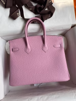 Hermes Birkin 25 Retourne Handmade Bag In Mauve Sylvestre Clemence Leather - Image 6