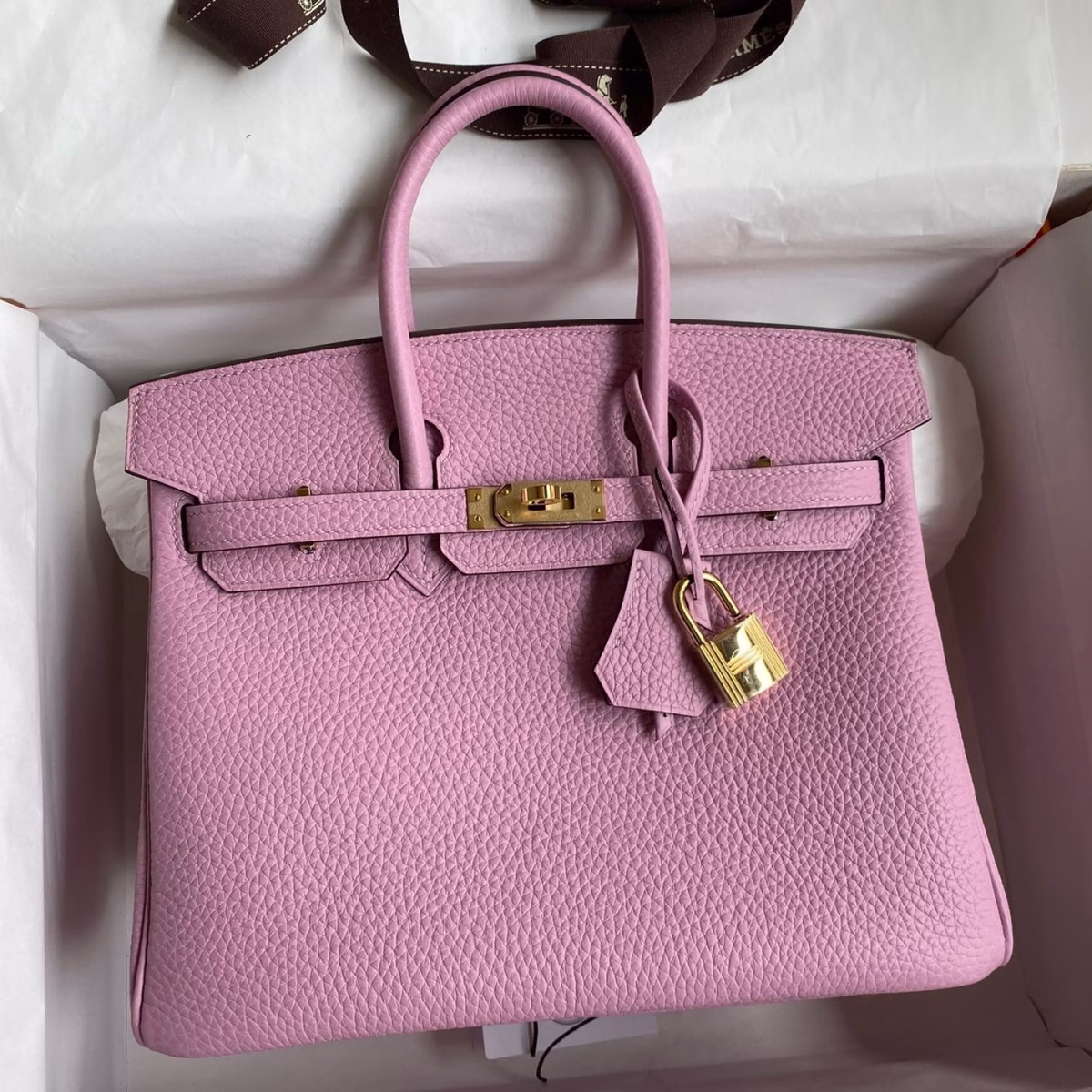Hermes Birkin 25 Retourne Handmade Bag In Mauve Sylvestre Clemence Leather - Image 1