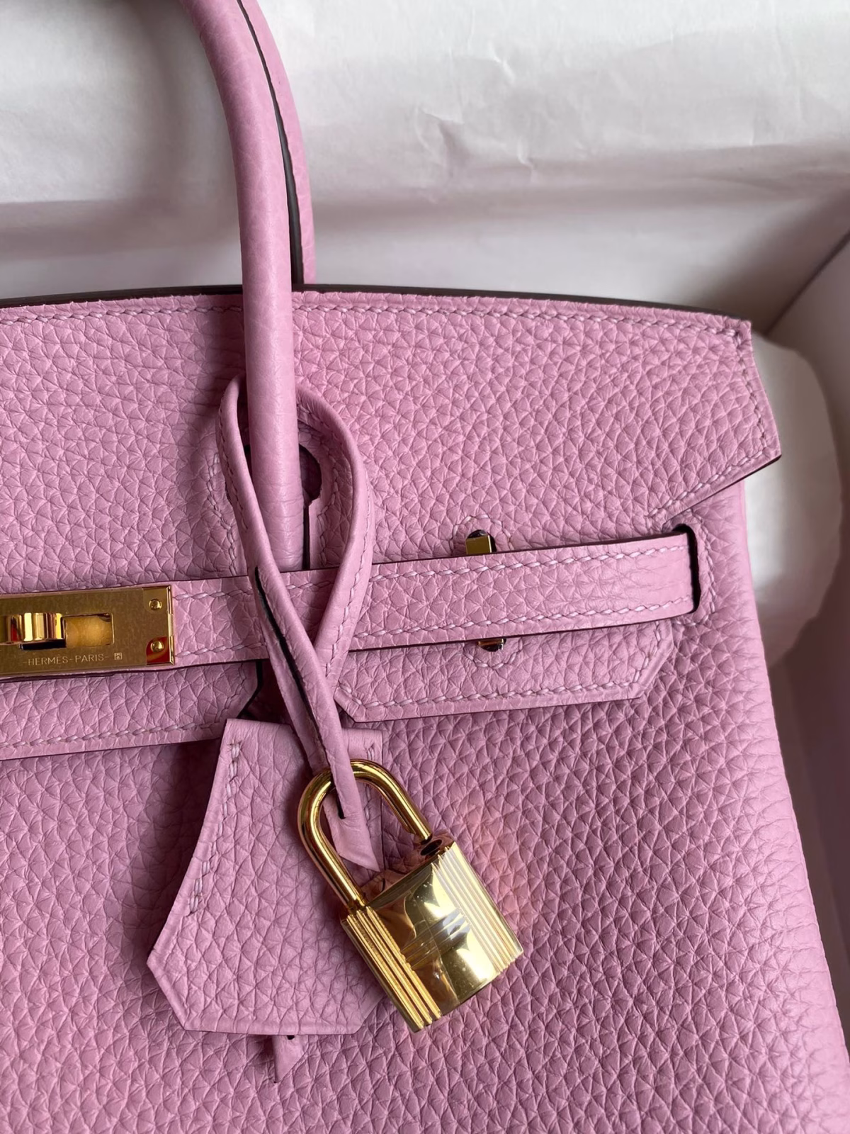 Hermes Birkin 25 Retourne Handmade Bag In Mauve Sylvestre Clemence Leather - Image 7