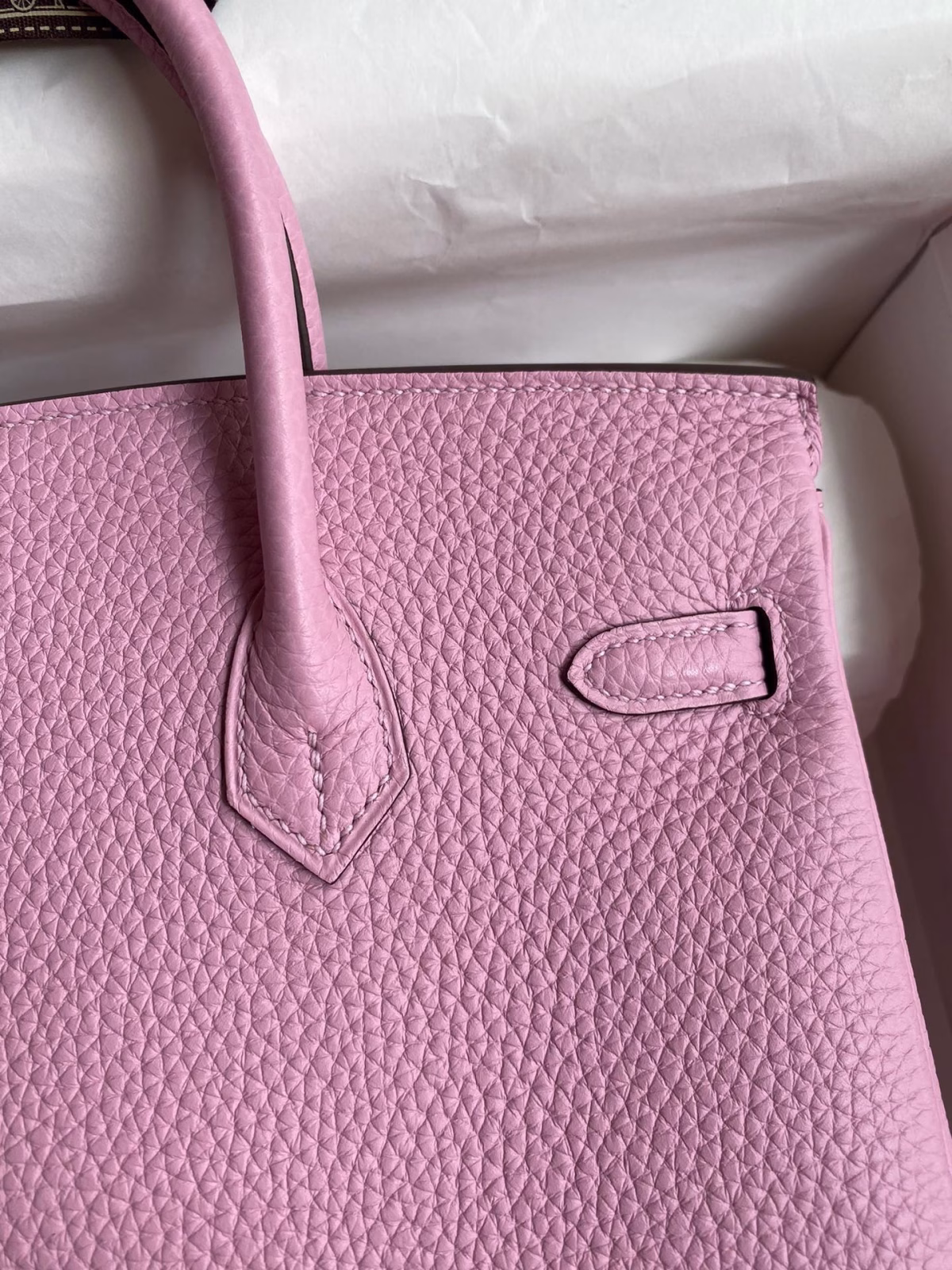 Hermes Birkin 25 Retourne Handmade Bag In Mauve Sylvestre Clemence Leather - Image 8