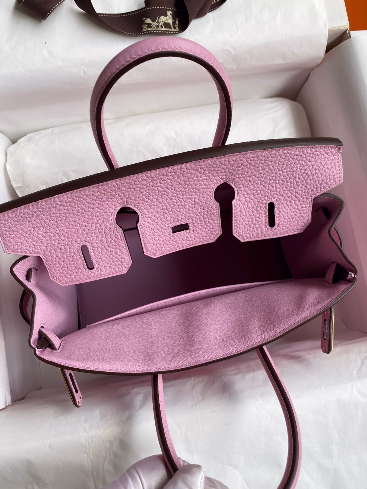 Hermes Birkin 25 Retourne Handmade Bag In Mauve Sylvestre Clemence Leather - Image 2