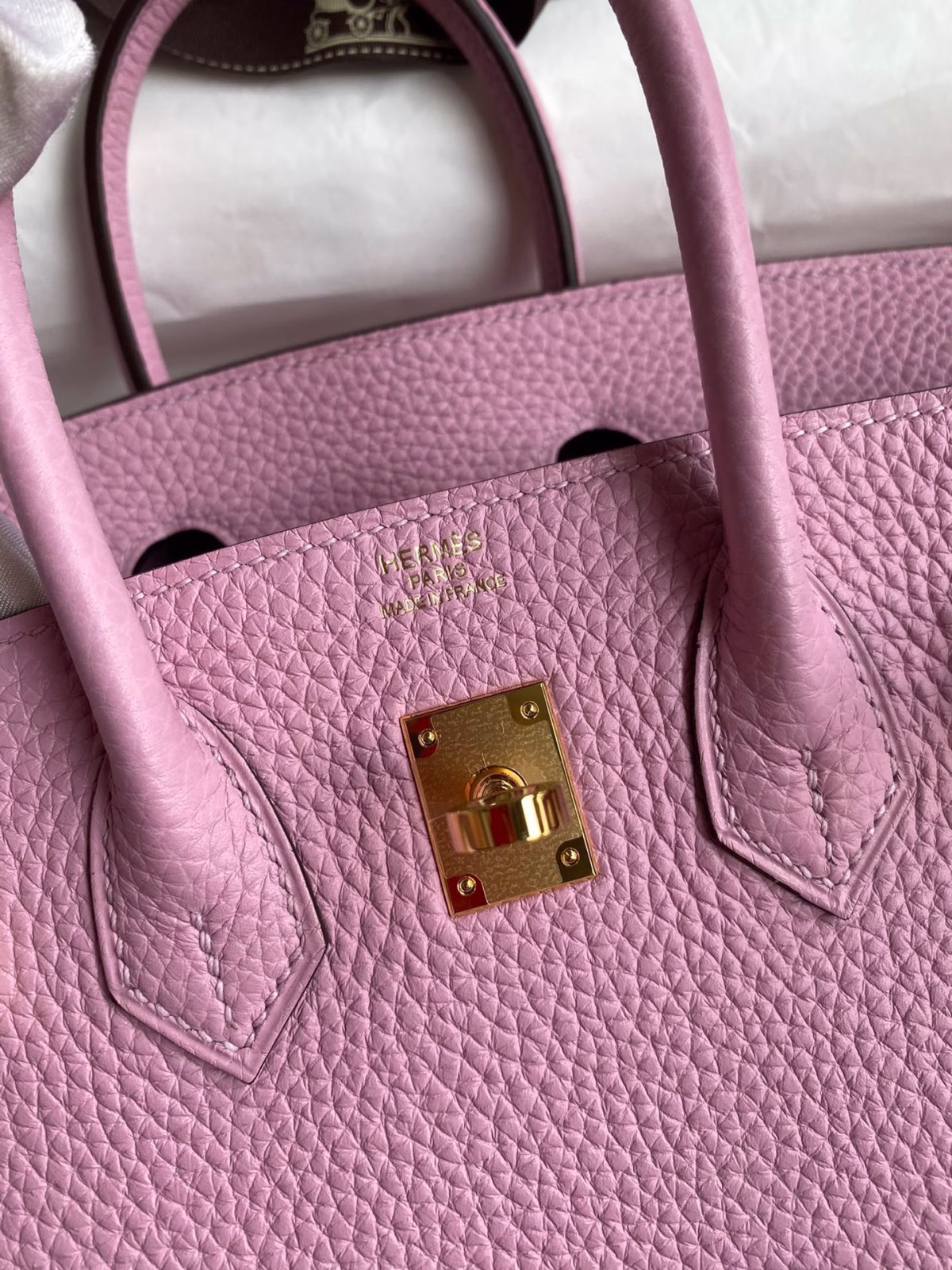 Hermes Birkin 25 Retourne Handmade Bag In Mauve Sylvestre Clemence Leather - Image 3