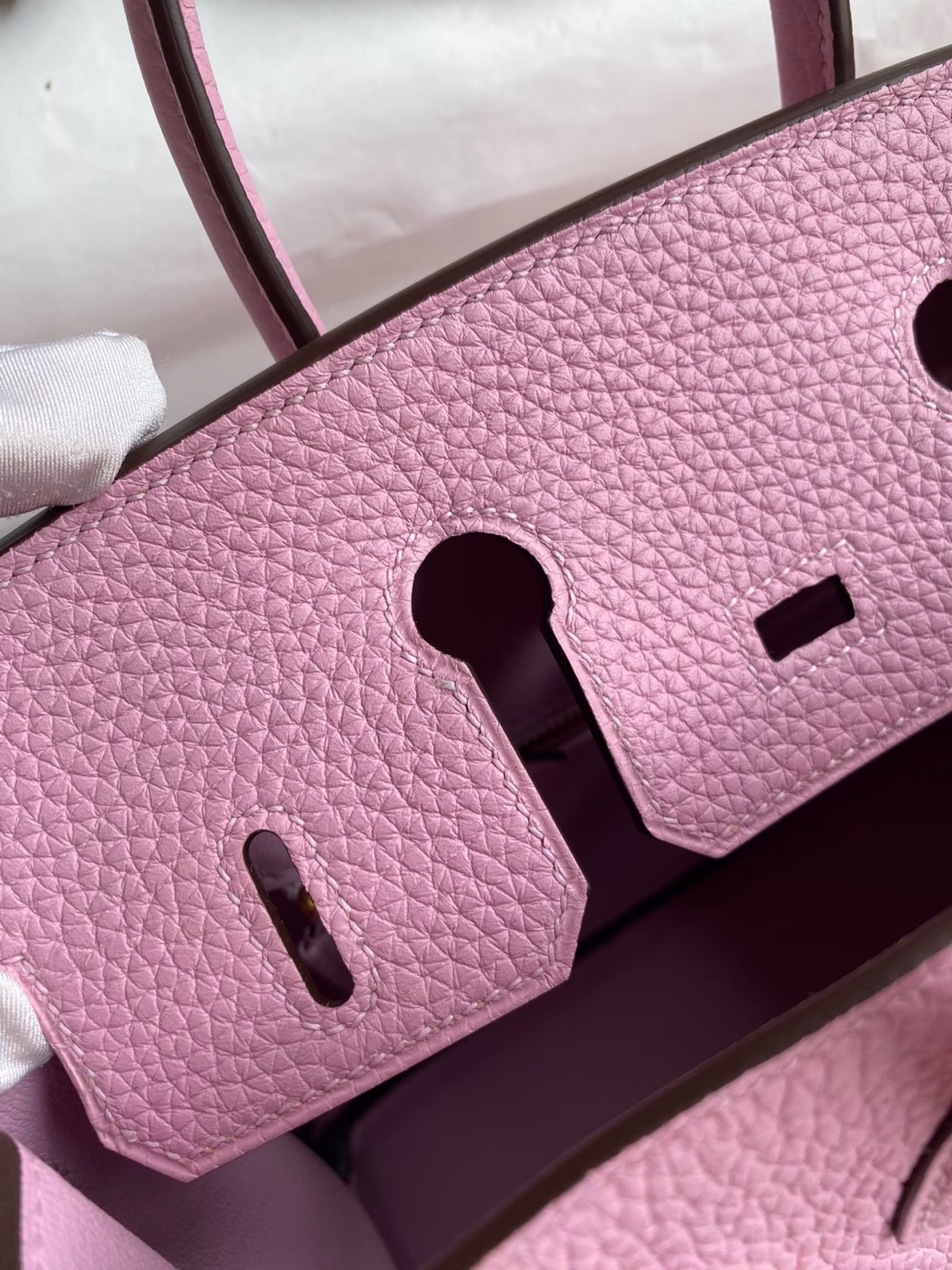 Hermes Birkin 25 Retourne Handmade Bag In Mauve Sylvestre Clemence Leather - Image 4