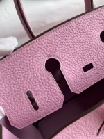 Hermes Birkin 25 Retourne Handmade Bag In Mauve Sylvestre Clemence Leather - Image 4
