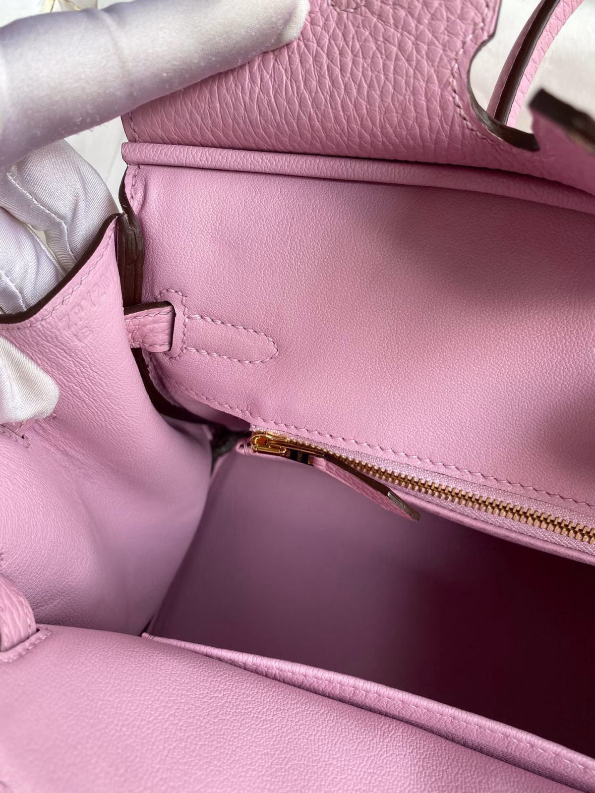 Hermes Birkin 25 Retourne Handmade Bag In Mauve Sylvestre Clemence Leather - Image 5