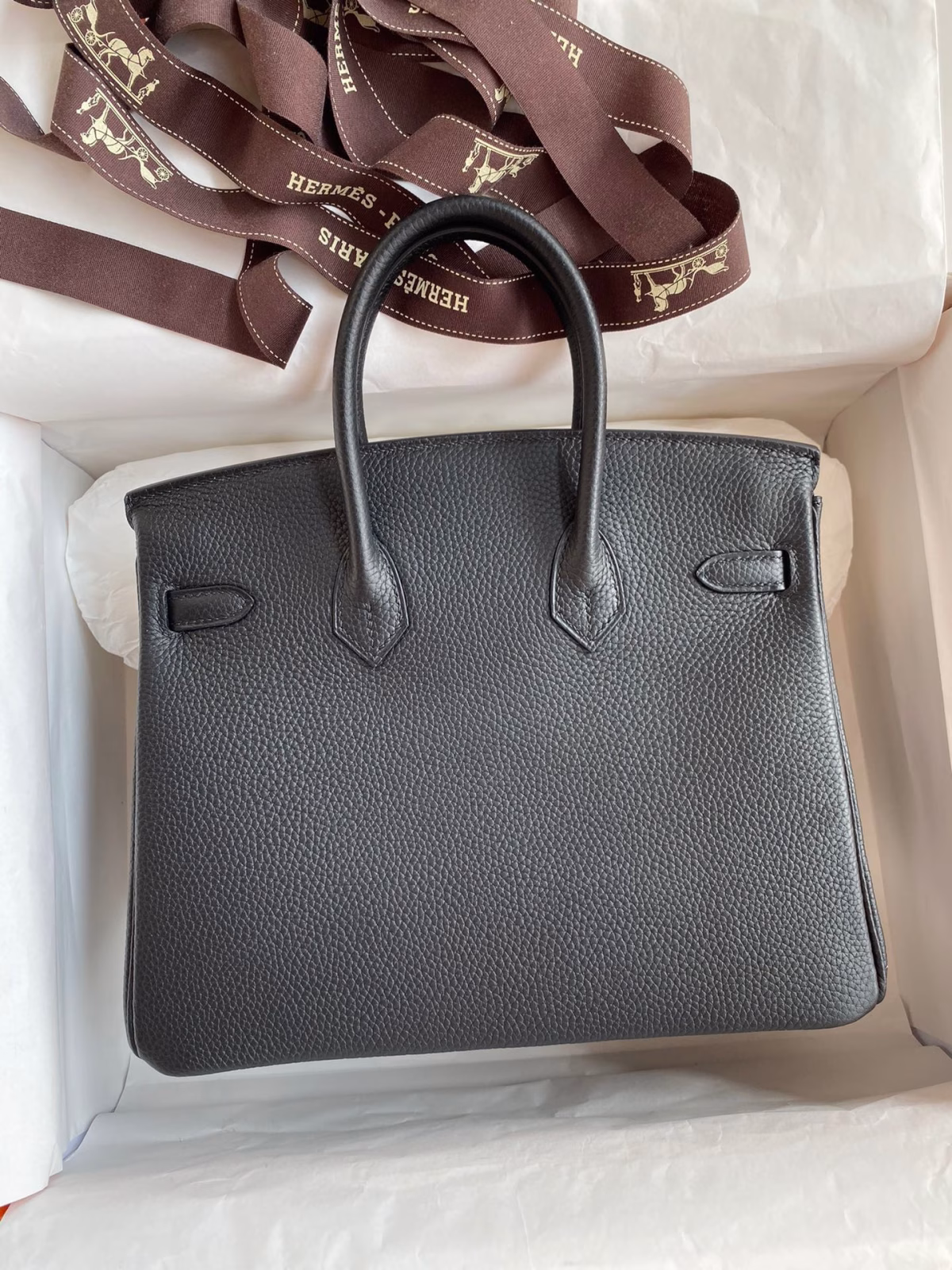 Hermes Birkin 25 Retourne Handmade Bag In Black Clemence Leather - Image 6
