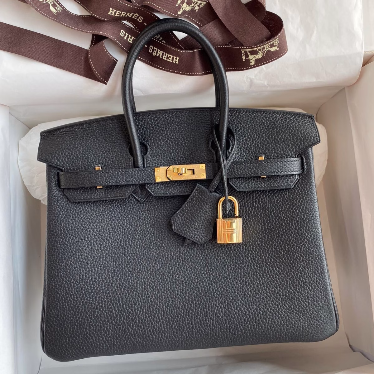 Hermes Birkin 25 Retourne Handmade Bag In Black Clemence Leather - Image 1