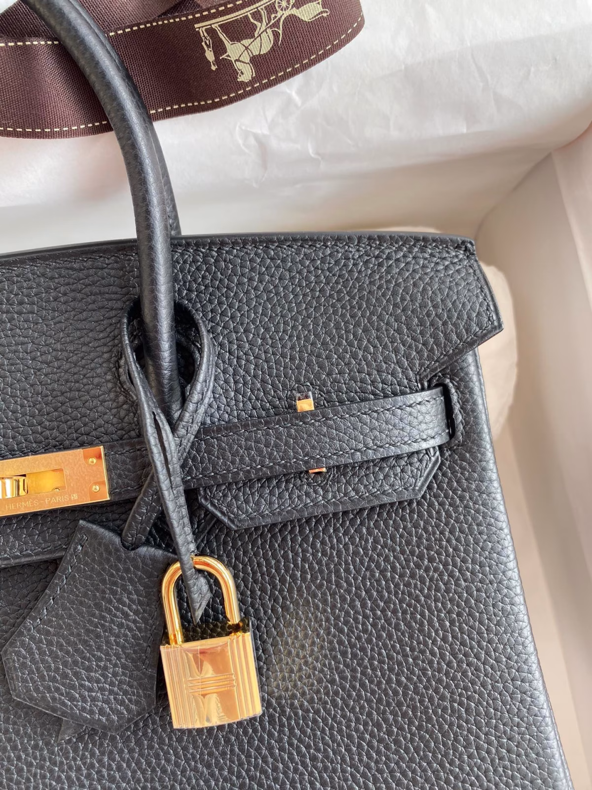 Hermes Birkin 25 Retourne Handmade Bag In Black Clemence Leather - Image 7