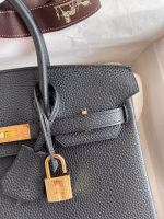Hermes Birkin 25 Retourne Handmade Bag In Black Clemence Leather - Image 7