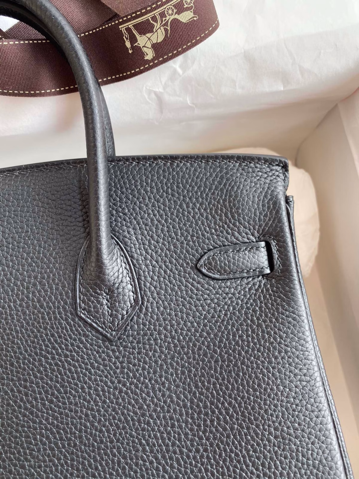 Hermes Birkin 25 Retourne Handmade Bag In Black Clemence Leather - Image 8