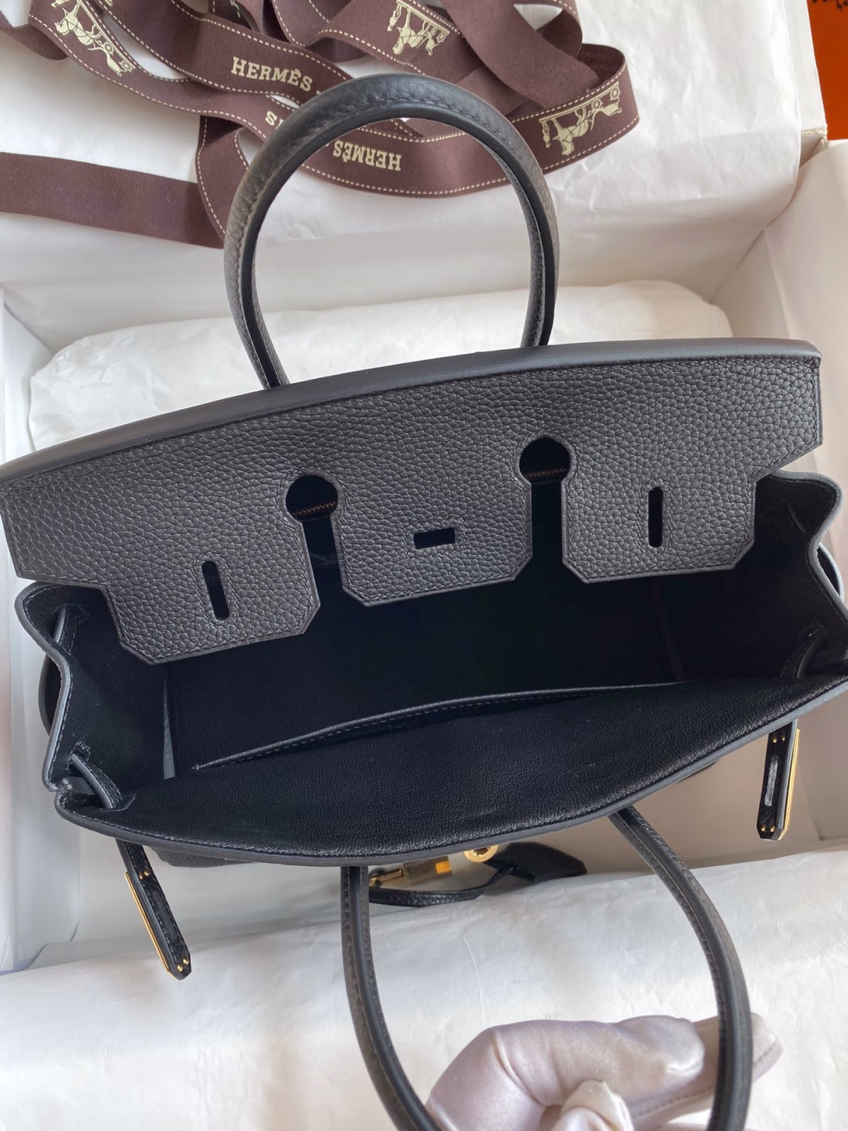 Hermes Birkin 25 Retourne Handmade Bag In Black Clemence Leather - Image 3