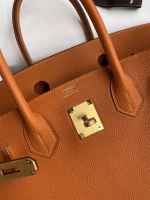 Hermes Birkin 25 Retourne Handmade Bag In Orange Clemence Leather - Image 9