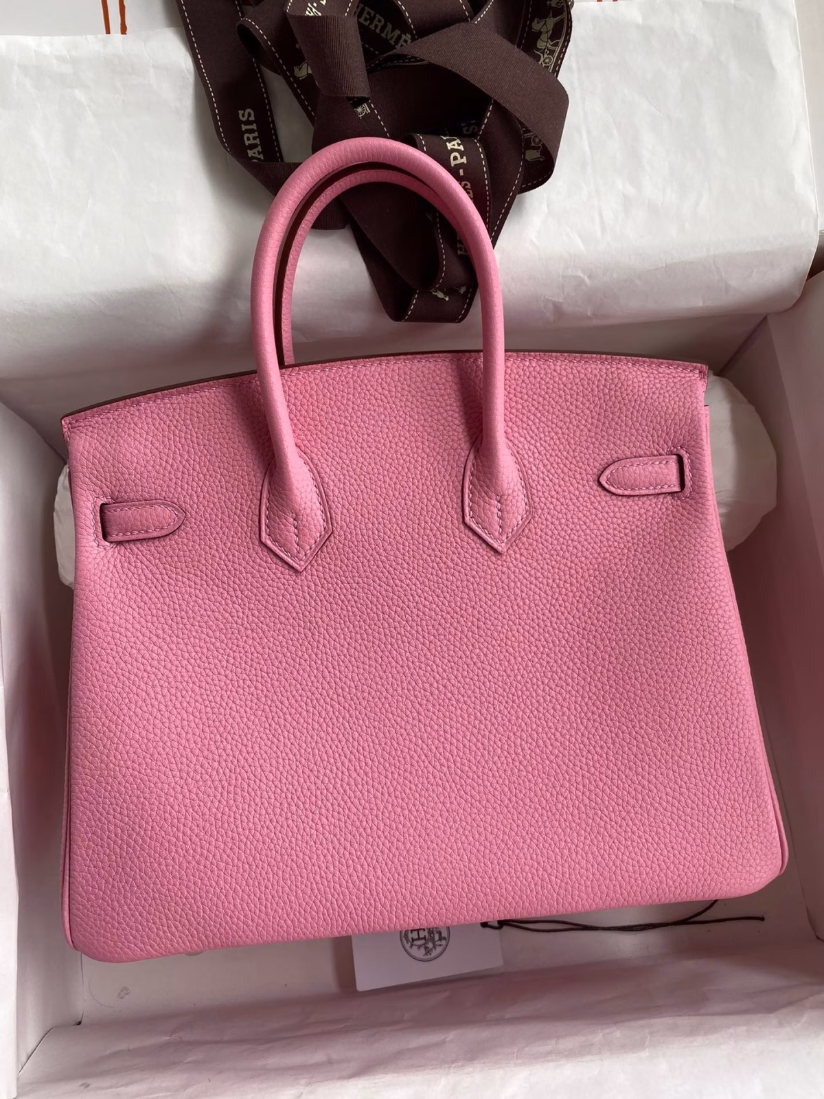 Hermes Birkin 25 Retourne Handmade Bag In Pink Clemence Leather - Image 8
