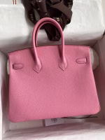 Hermes Birkin 25 Retourne Handmade Bag In Pink Clemence Leather - Image 8