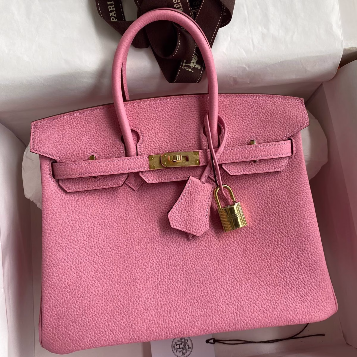 Hermes Birkin 25 Retourne Handmade Bag In Pink Clemence Leather - Image 1