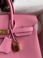 Hermes Birkin 25 Retourne Handmade Bag In Pink Clemence Leather - Image 9