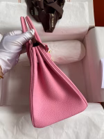 Hermes Birkin 25 Retourne Handmade Bag In Pink Clemence Leather - Image 3