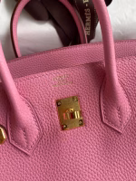 Hermes Birkin 25 Retourne Handmade Bag In Pink Clemence Leather - Image 4