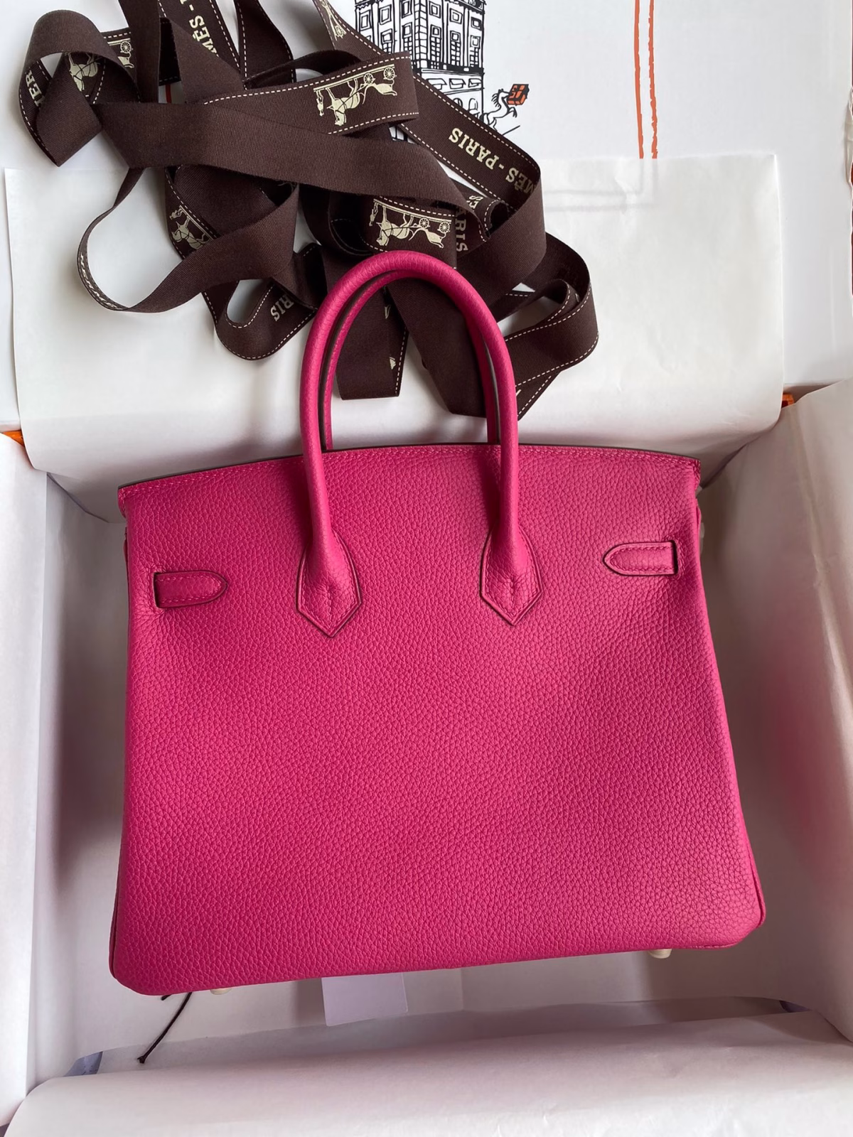 Hermes Birkin 25 Retourne Handmade Bag In Rose Tyrien Clemence Leather - Image 1