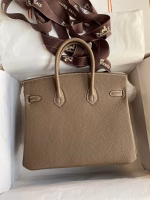 Hermes Birkin 25 Retourne Handmade Bag In Taupe Clemence Leather - Image 6