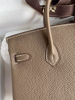 Hermes Birkin 25 Retourne Handmade Bag In Taupe Clemence Leather - Image 7