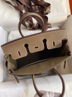 Hermes Birkin 25 Retourne Handmade Bag In Taupe Clemence Leather - Image 3