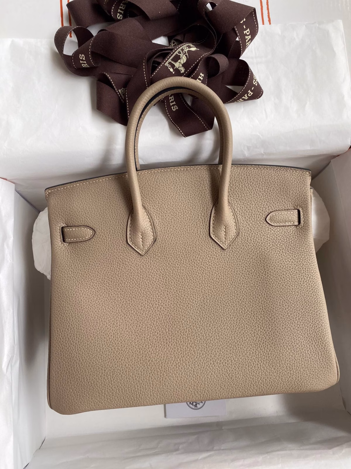 Hermes Birkin 25 Retourne Handmade Bag In Gris Tourterelle Clemence Leather - Image 4
