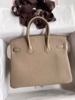 Hermes Birkin 25 Retourne Handmade Bag In Gris Tourterelle Clemence Leather - Image 4