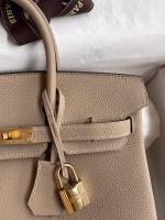Hermes Birkin 25 Retourne Handmade Bag In Gris Tourterelle Clemence Leather - Image 9