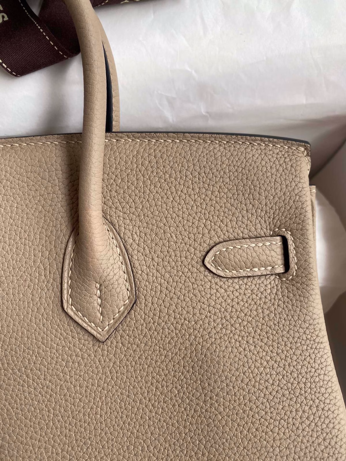 Hermes Birkin 25 Retourne Handmade Bag In Gris Tourterelle Clemence Leather - Image 5