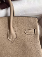 Hermes Birkin 25 Retourne Handmade Bag In Gris Tourterelle Clemence Leather - Image 5