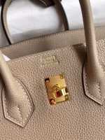 Hermes Birkin 25 Retourne Handmade Bag In Gris Tourterelle Clemence Leather - Image 7