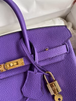Hermes Birkin 25 Retourne Handmade Bag In Violet Clemence Leather - Image 4