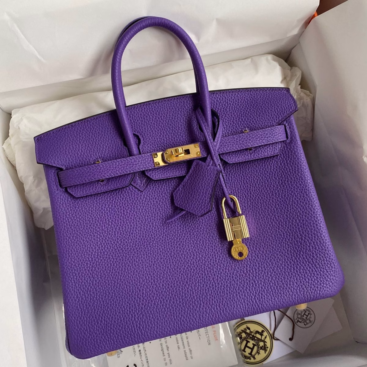 Hermes Birkin 25 Retourne Handmade Bag In Violet Clemence Leather - Image 1
