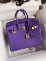 Hermes Birkin 25 Retourne Handmade Bag In Violet Clemence Leather - Image 7