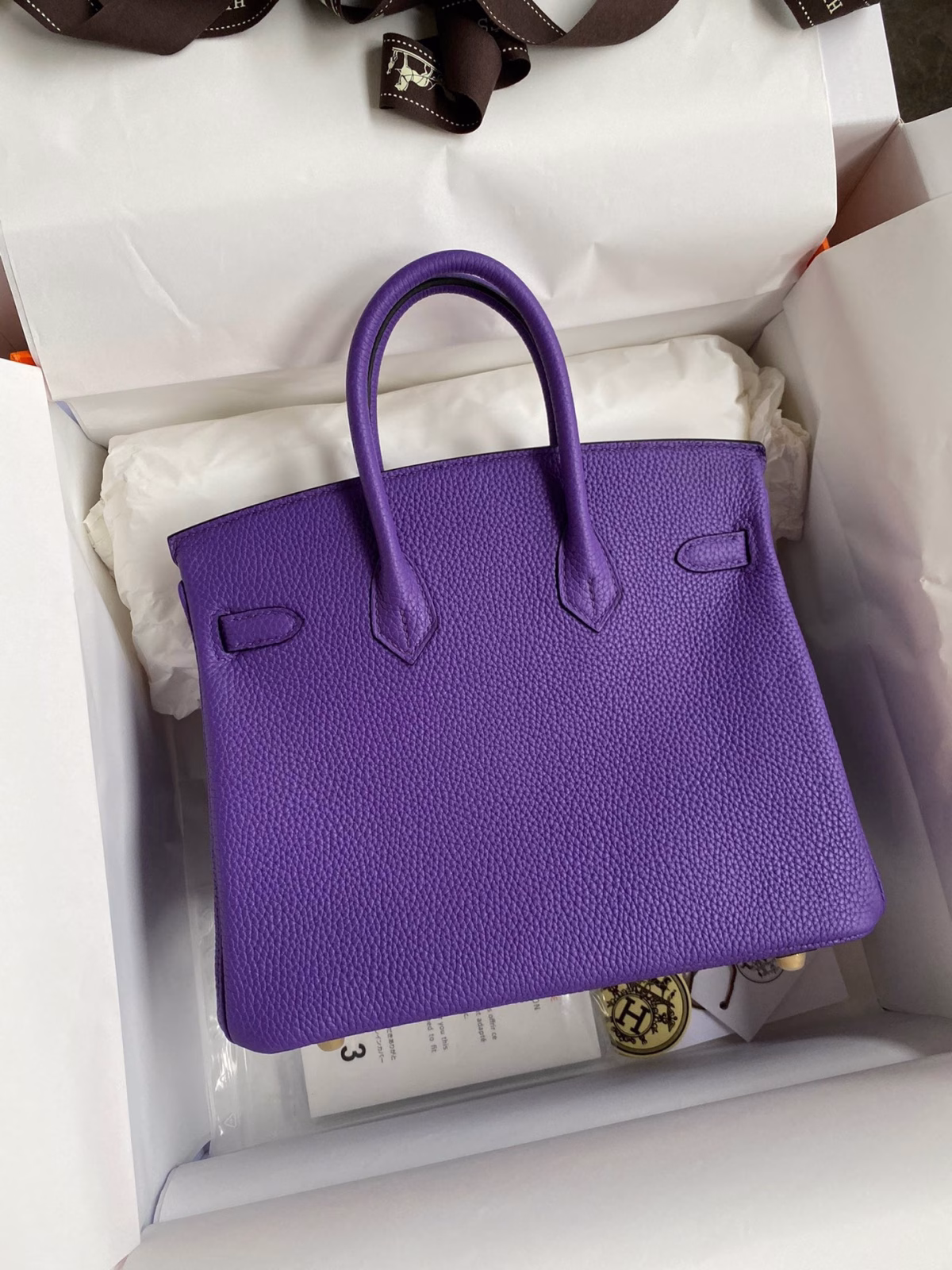 Hermes Birkin 25 Retourne Handmade Bag In Violet Clemence Leather - Image 8