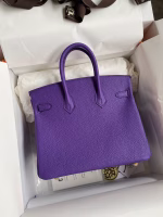 Hermes Birkin 25 Retourne Handmade Bag In Violet Clemence Leather - Image 8