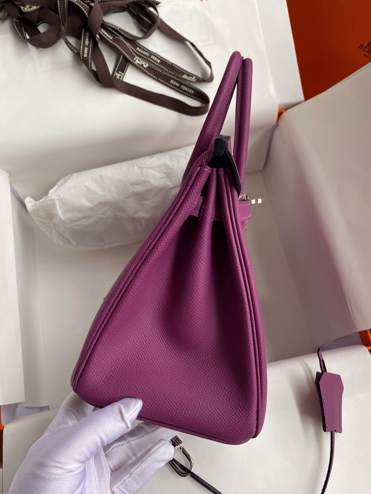 Hermes Birkin 25 Retourne Handmade Bag In Anemone Epsom Calfskin - Image 9