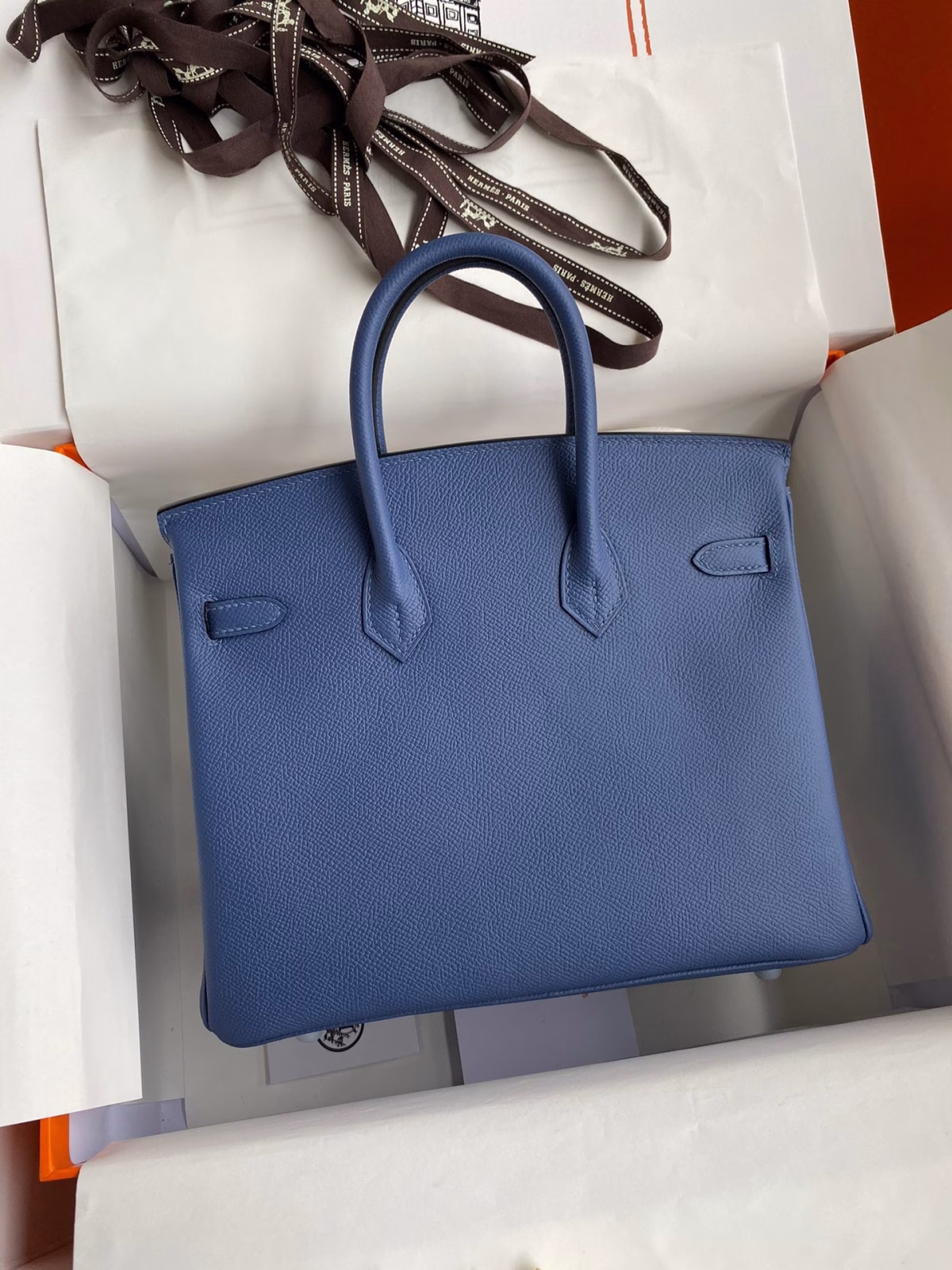 Hermes Birkin 25 Retourne Handmade Bag In Blue Agate Epsom Calfskin - Image 6
