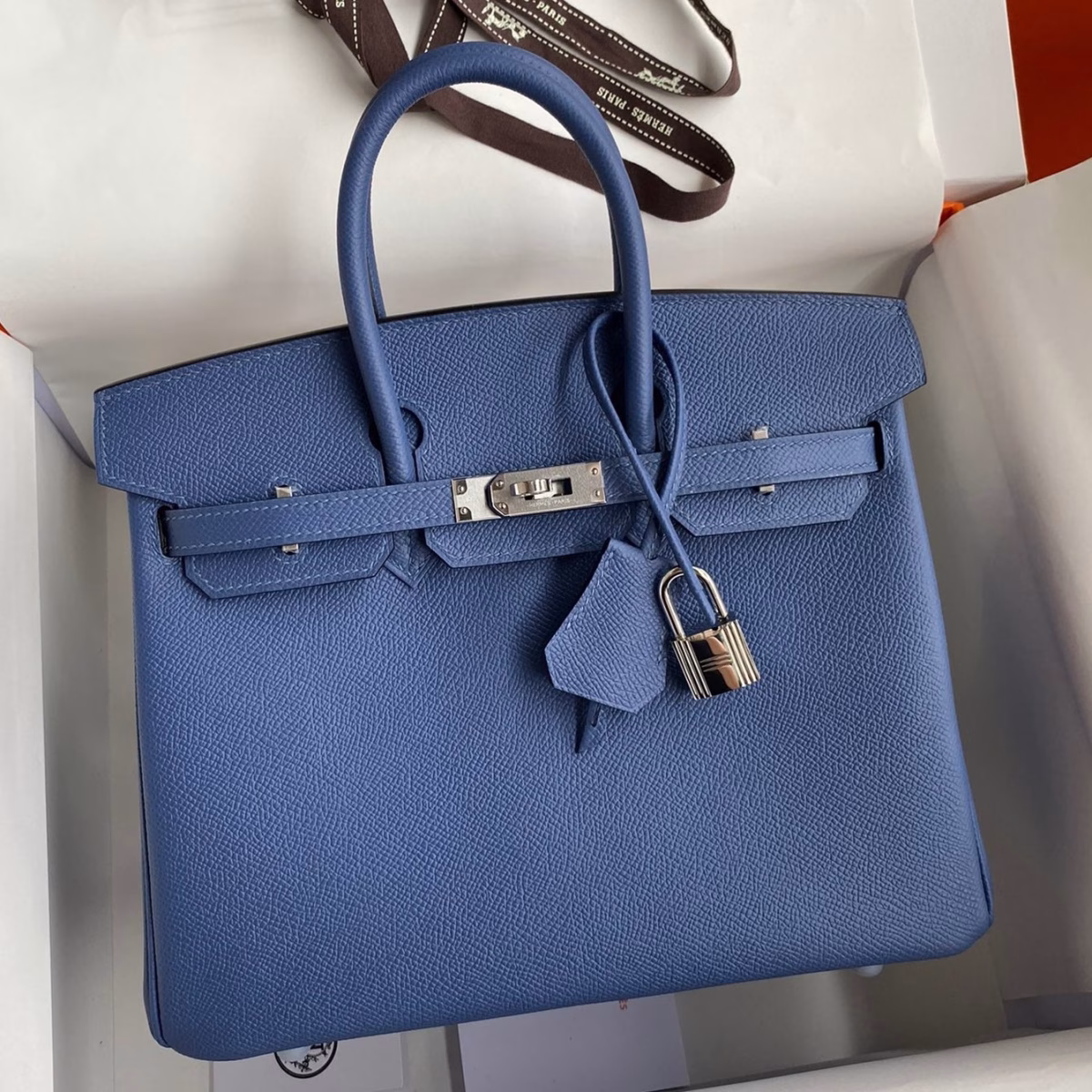 Hermes Birkin 25 Retourne Handmade Bag In Blue Agate Epsom Calfskin - Image 1