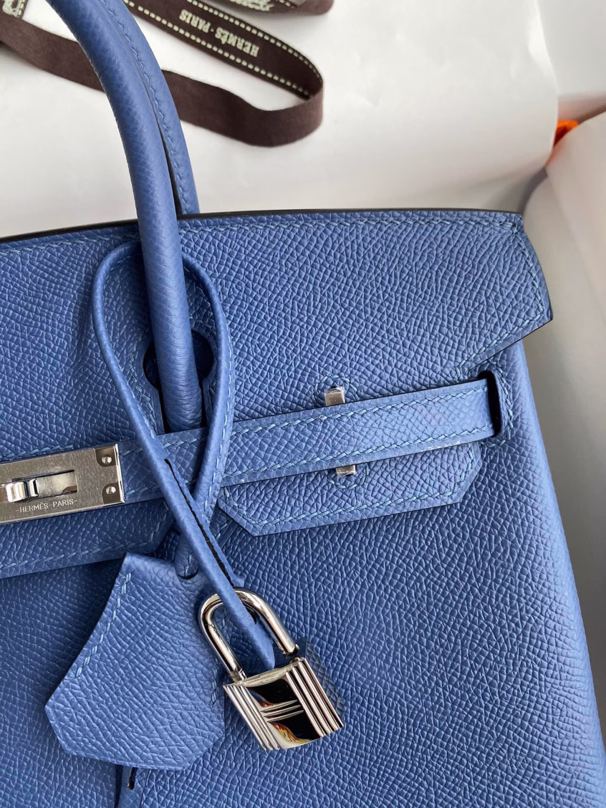 Hermes Birkin 25 Retourne Handmade Bag In Blue Agate Epsom Calfskin - Image 7
