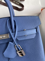 Hermes Birkin 25 Retourne Handmade Bag In Blue Agate Epsom Calfskin - Image 7