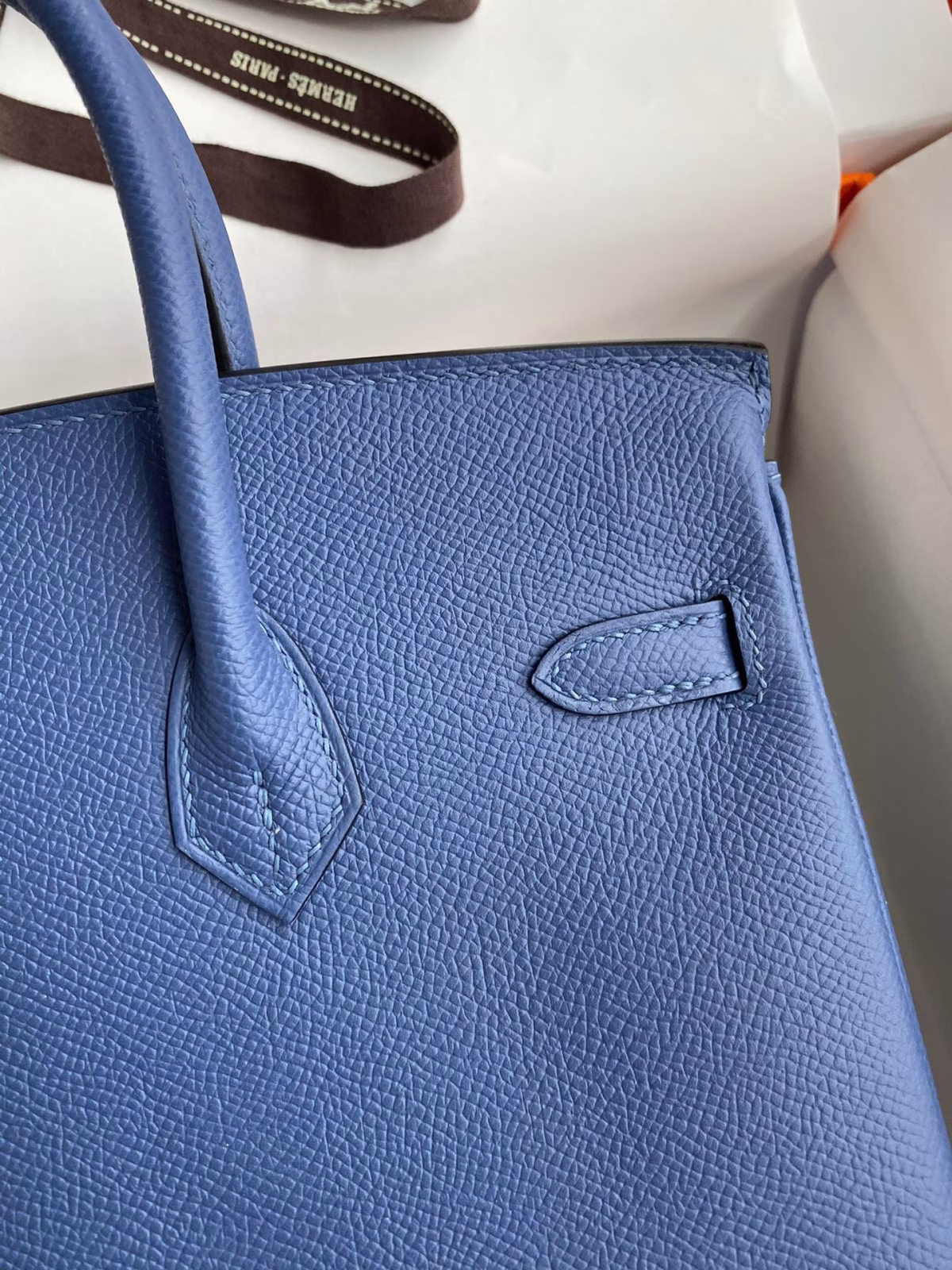 Hermes Birkin 25 Retourne Handmade Bag In Blue Agate Epsom Calfskin - Image 8