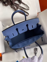 Hermes Birkin 25 Retourne Handmade Bag In Blue Agate Epsom Calfskin - Image 4