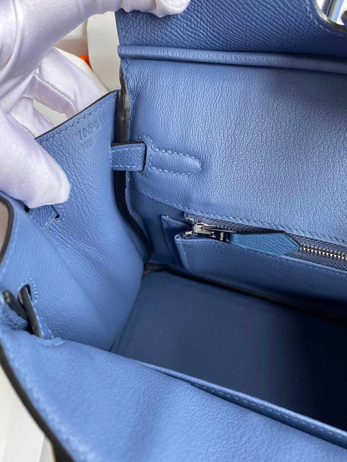 Hermes Birkin 25 Retourne Handmade Bag In Blue Agate Epsom Calfskin - Image 5